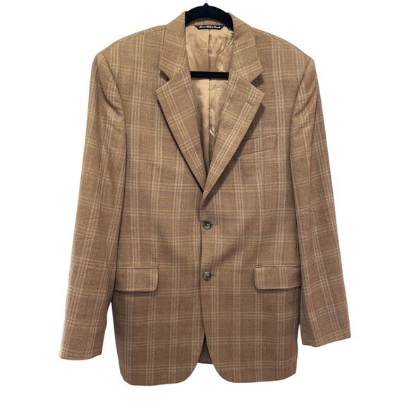 Jack Victor Collection Classic Tan Checkered Men's Blazer Wool Two Button 39R